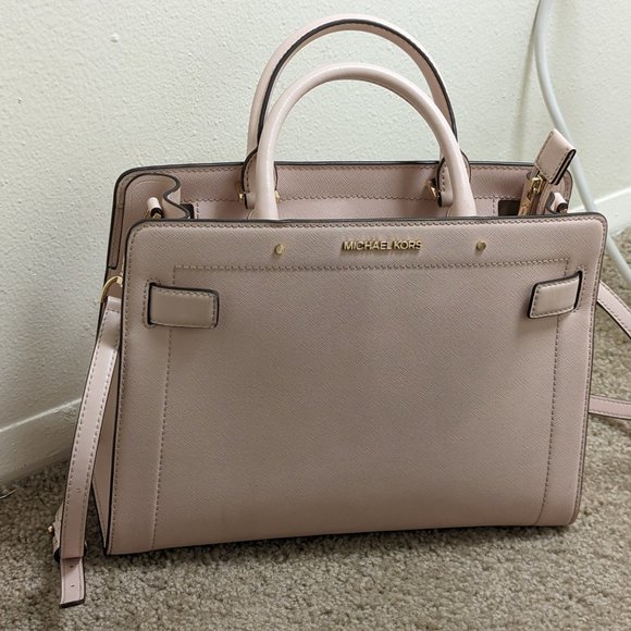 Rayne Medium Saffiano Leather Satchel (Powder Blush - Picture 2 of 8